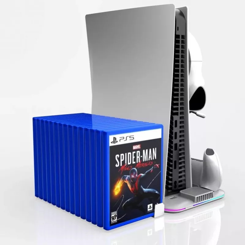 iLike DZ504 Slim Multi Dock Station PlayStation 5 PS5 kontrolieriem ar dzesēšanas ventilatoriem un RGB melna