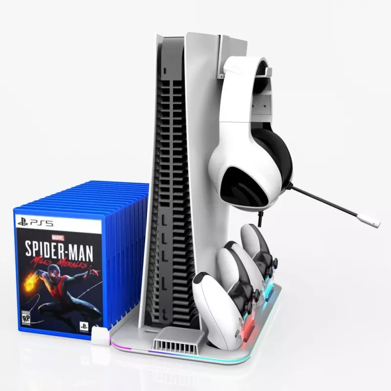 iLike DZ504 Slim Multi Dock Station PlayStation 5 PS5 kontrolieriem ar dzesēšanas ventilatoriem un RGB melna