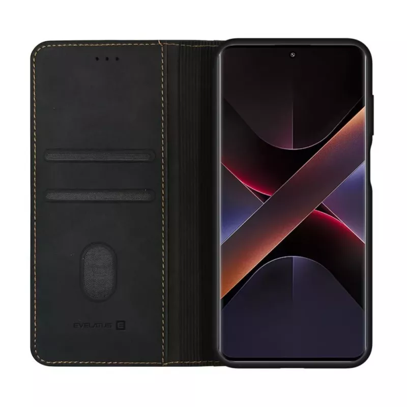 Evelatus Book Case Folio Xiaomi Redmi Note 14 Pro 4G / Poco X7, Melns, PU Āda