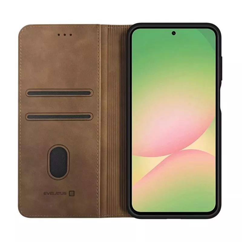 Evelatus Samsung Galaxy A53 5G Book Case Brown - PU ādas maciņš ar karšu slotiem un statīvu