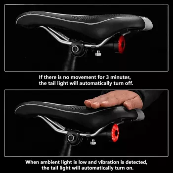iLike Smart USB uzlādējams velosipēda aizmugurējais lukturis ar bremžu sensoru, 7 apgaismojuma režīmi, IPX5 ūdensizturīgs, alumīnija velosipēda aizmugurējais lukturis, sēdekļa sliedes stiprinājums