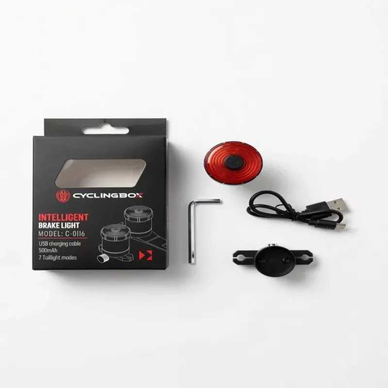 iLike Smart USB uzlādējams velosipēda aizmugurējais lukturis ar bremžu sensoru, 7 apgaismojuma režīmi, IPX5 ūdensizturīgs, alumīnija velosipēda aizmugurējais lukturis, sēdekļa sliedes stiprinājums