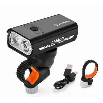 iLike JOHORSE USB uzlādējams velosipēda priekšējais lukturis, 400LM LED velosipēda priekšējais lukturis, dubults stars, alumīnija korpuss, akumulatora indikators, ūdensizturīgs velosipēda lukturis