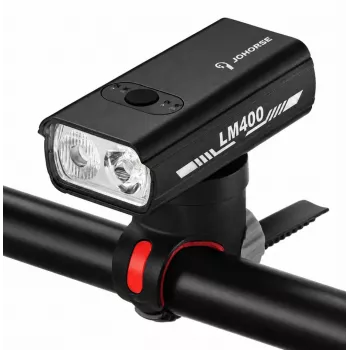 iLike JOHORSE USB uzlādējams velosipēda priekšējais lukturis, 400LM LED velosipēda priekšējais lukturis, dubults stars, alumīnija korpuss, akumulatora indikators, ūdensizturīgs velosipēda lukturis