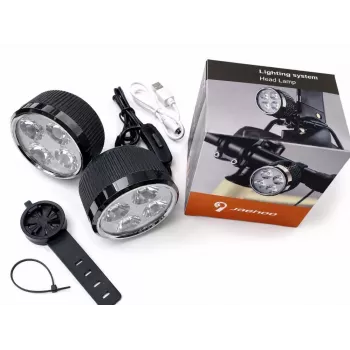 iLike USB uzlādējams 4-LED velosipēda gaismu komplekts – priekšējie un aizmugurējie velosipēda lukturi ar 120dB skaņas signālu