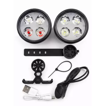 iLike USB uzlādējams 4-LED velosipēda gaismu komplekts – priekšējie un aizmugurējie velosipēda lukturi ar 120dB skaņas signālu
