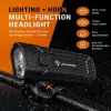 iLike JOHORSE Uzlādējams Velosipēda Lukturis ar 120dB Skaņas Signālu, USB Uzlādējams LED Priekšējais Lukturis, Tālā/Tuvā Gaisma, IPX4 Ūdensizturīgs, Melns