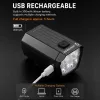 iLike JOHORSE USB uzlādējams velosipēda priekšējais lukturis ar 120dB elektrisko skaņas signālu, 300LM 4 LED velosipēda priekšējā gaisma, 7 apgaismojuma režīmi, stūres tālvadības slēdzis, IPX4 ūdensizturīgs melns