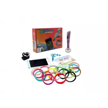 iLike Melt 3D pildspalvas komplekts kastē, pilns komplekts 3D drukāšanas pildspalvai, 3D PEN-7-1 komplekts ar trafaretiem 5m x 20 krāsas rozā