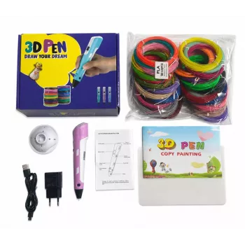 iLike 3D pildspalva bērniem, 3D drukas pildspalva ar 150 pēdu PLA pavediena papildinājumiem, 30 krāsas, violeta