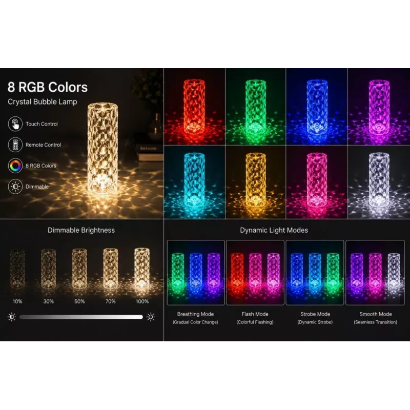 iLike Crystal Bubble Touch RGB LED galda lampa ar Bluetooth skaļruni