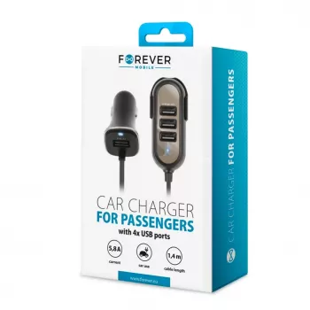Forever Universal PC-01 Auto lādētājs (4 x USB | 5,8 A) pasažieriem Melns