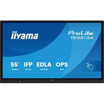 IIYAMA ProLite TE5513A-B3AG 55 inch 4K UHD IPS IR Touch Display 20-Punktu Multi-Touch 350cd/m² 8ms HDMI DP USB-C VGA LAN RS232 Skaļruņi VESA 400x400 Melns