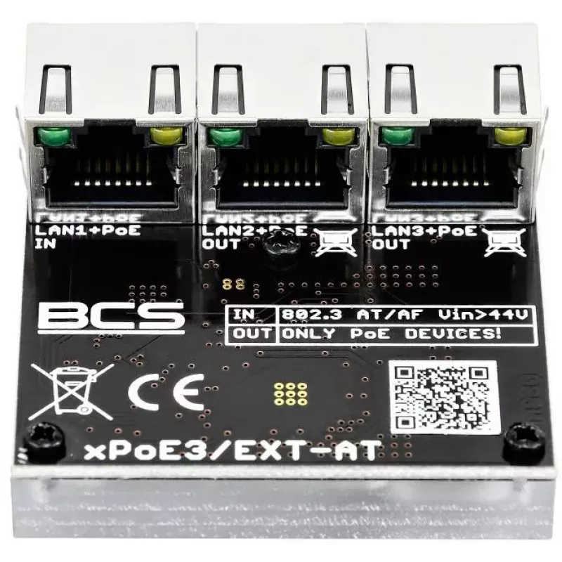 BCS BCS-xPoE3/EXT-AT 3-Port PoE+ Slēdzis, 2x PoE+ 30W, 1x Uplink, 250m EXTEND, Metāls