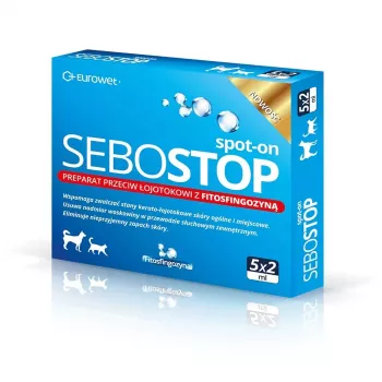 EWE EUROWET Sebostop Spot-on - Pretseborejas šķīdums suņiem un kaķiem - 5 x 2 ml pipetes