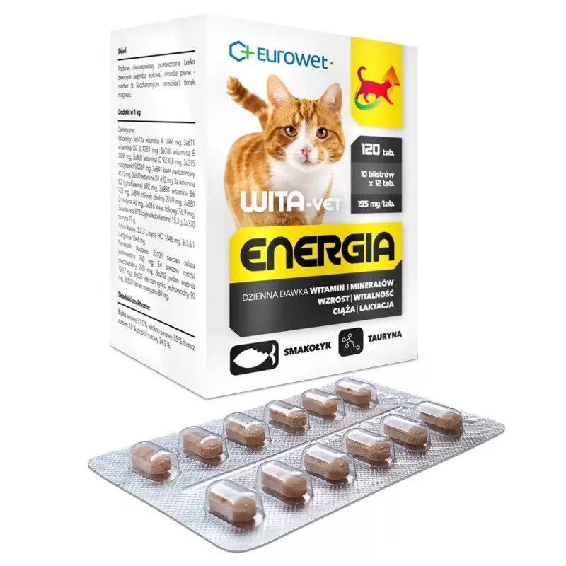 EWE EUROWET Wita-Vet Energia Multivitamīnu un minerālvielu papildbarība kaķiem - 120 tabletes