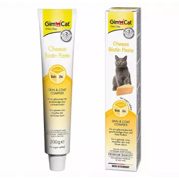 GimCat Cheese Biotin Paste for Cats - 200g Tube - Healthy Skin, Shiny Coat & Strong Claws