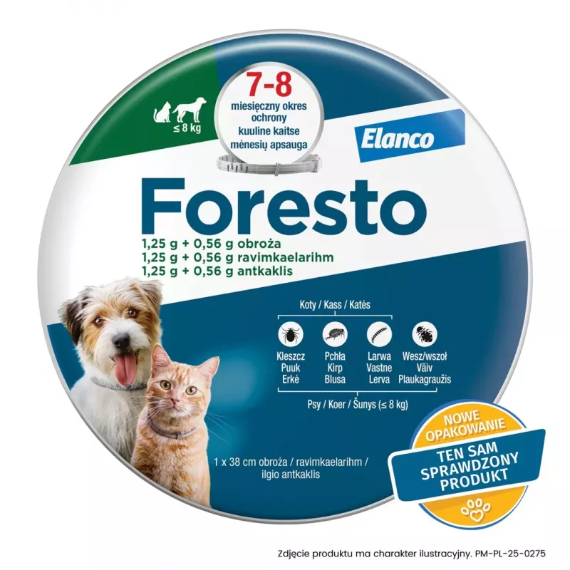 ENA ELANCO Foresto Pretblusu un ērču kaklasiksna kaķiem un suņiem līdz 8 kg