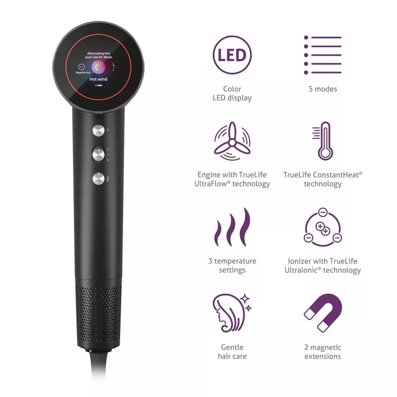 TLF TrueLife HairDryer D9 Fēns matiem 1600 W Melns