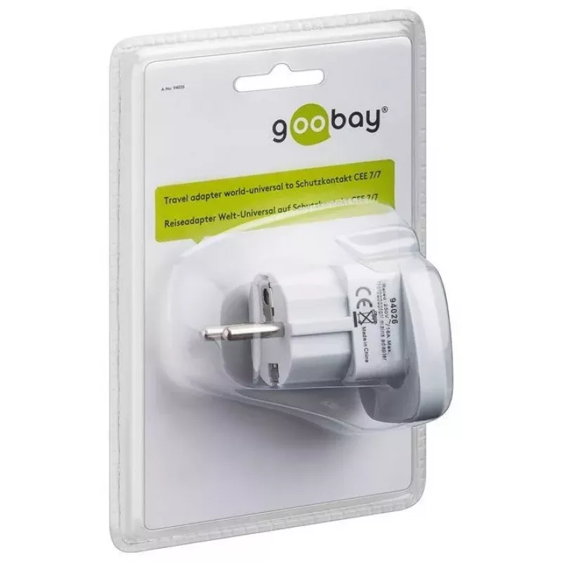 Goobay 94026 Ceļojumu adapteris UK, US, IT, CH uz ES, Balts