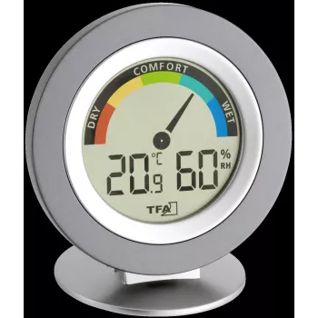 TFA 30.5019 Thermo-Higrometrs COSY - Digitālais iekštelpu termometrs un mitruma mērītājs ar Max/Min atmiņu, komforta zonas indikatoru, LCD displeju, balts