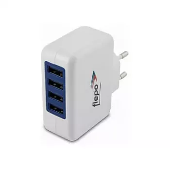 FLEPO USB 4-Port Power Supply 100-240V 4A 20W Black EU Plug