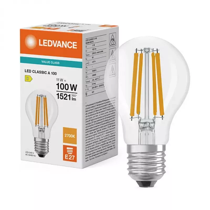 OSRAM LED Classic A 100 Filament P 11W 827 Clear E27 LED spuldze, klasiskā spuldze