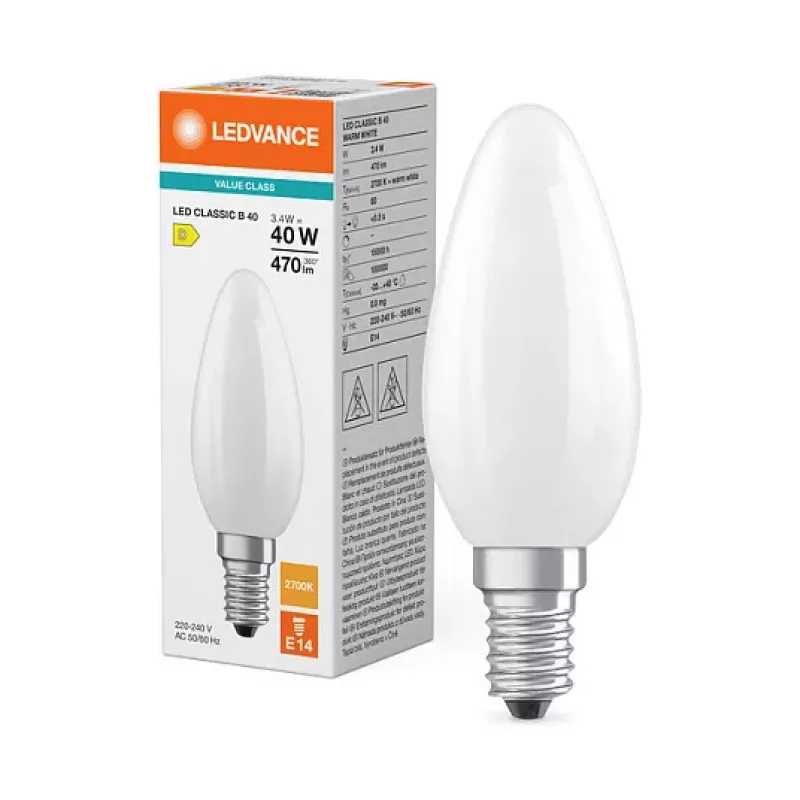 Osram LED Classic B 40 Filament P 3.4W 827 Frosted E14 LED Lamp, Candle Shape, Warm White
