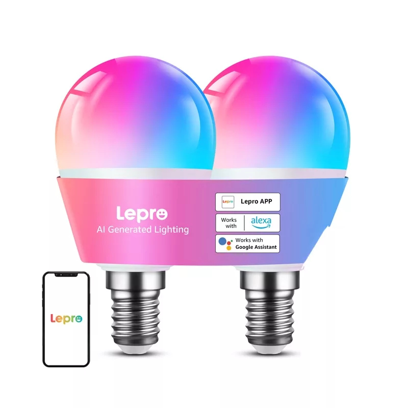 LEPRO BP1-2 E14 LED spuldze ar Bluetooth un Wi-Fi, 470 lm, 2 iepakojums