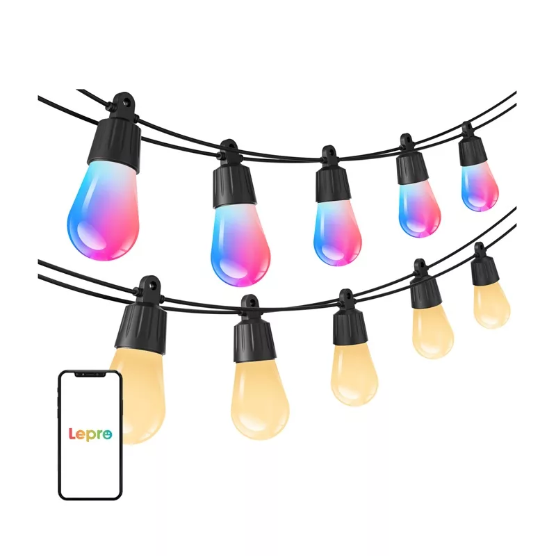 Lepro 15M ZB1 AI āra virknes gaismas - RGBIC viedās Wi-Fi LED virknes gaismas, 15 metri, IP65, darbojas ar Alexa/Google Assistant