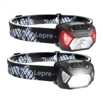 LEPRO 320014-2 Komplekts ar 2 galvas lampām, 2000 lūmenu katra, uzlādējamas, USB-C, IPX4