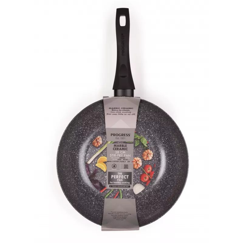 Progress BW12915EU7 Marble Ceramic 28cm Stir-Fry Pan with Lid