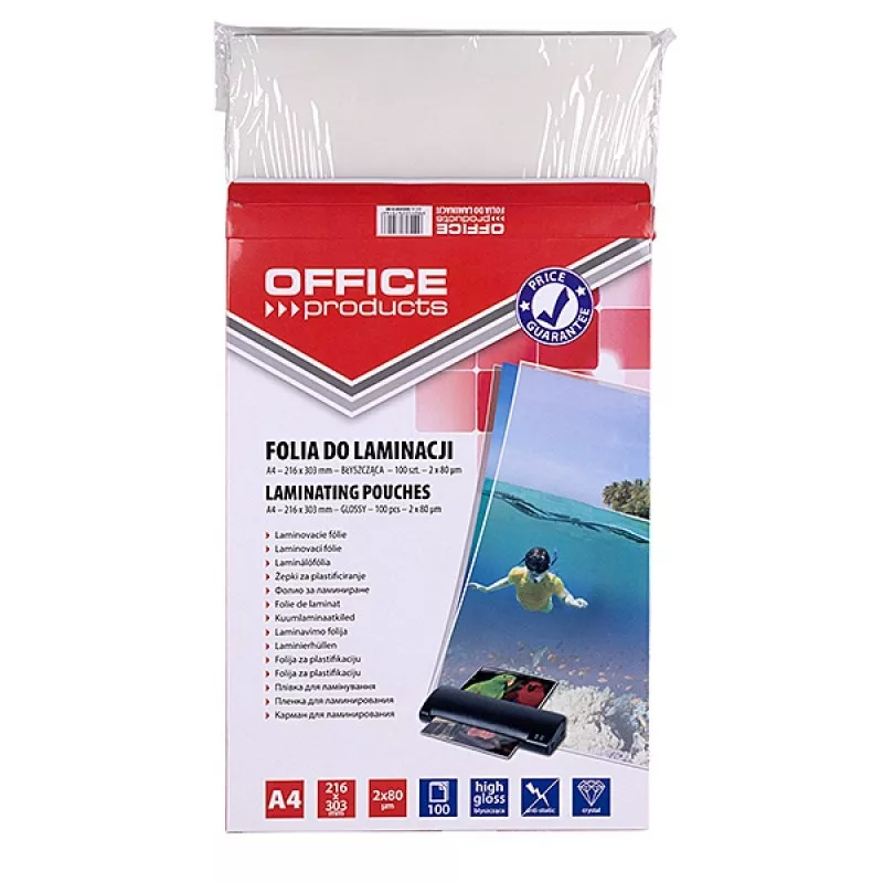 PBS CONNECT OFFICE PRODUCTS Laminēšanas plēve A4 2x80 mikroni Spīdīga 100 loksnes Caurspīdīga