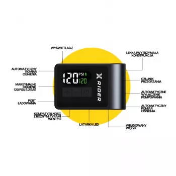 XRIDER XR00MAP01 Elektriskais velosipēdu sūknis - 150 PSI, digitālais LCD, USB-C uzlādējams