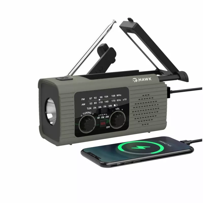 Hawk HWRDI410GN Radio Solar Dynamo Ar Lukturis