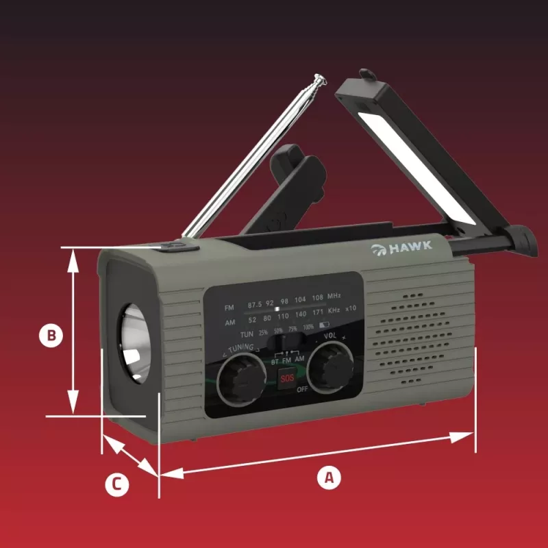 Hawk HWRDI410GN Radio Solar Dynamo Ar Lukturis