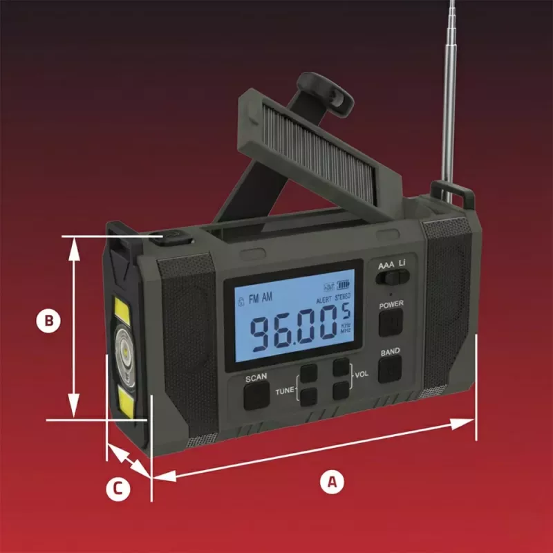 Hawk HWRDI420GN Avārijas laikapstākļu radio ar saules bateriju, dinamo, lukturīti, AM/FM/ĪV, zaļš
