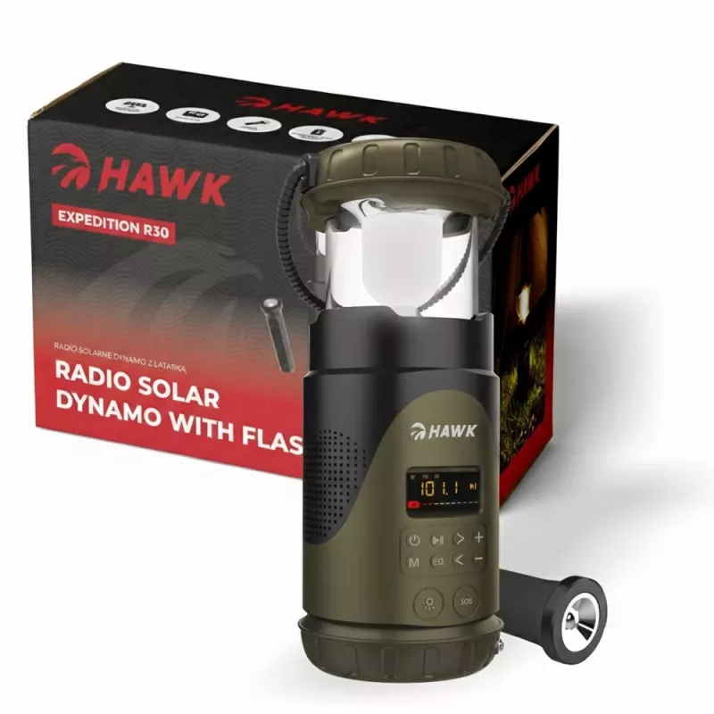Hawk HWRDI430GN Radio Solar Dynamo Ar Lukturis