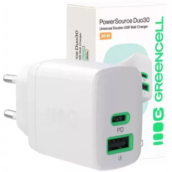 Green Cell PowerSource Duo30 30W USB-C & USB-A Lādētājs Balts