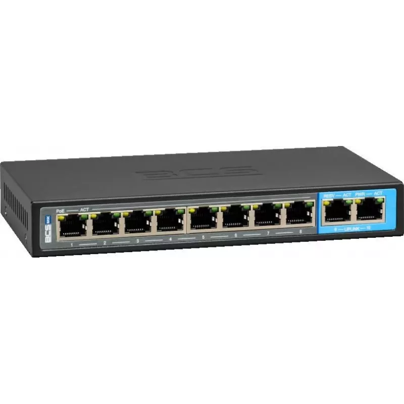 BCS BCS-B-SP0802G 8-Port PoE+ Switch ar 2 Gigabit Uplink, 120W, Nepārvaldīts