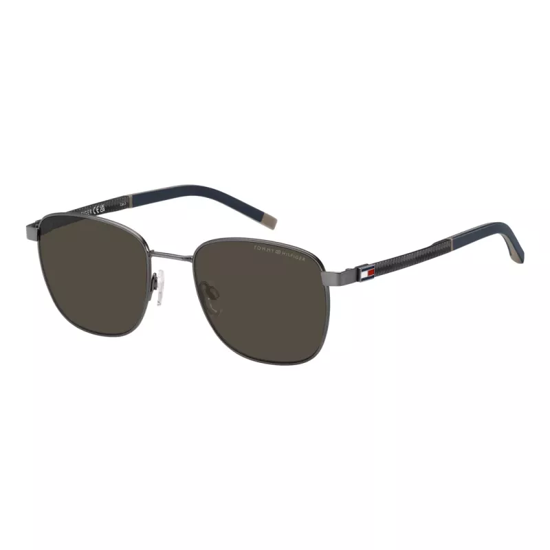 TOMMY HILFIGER TH-2138-S-SVK Vīriešu taisnstūra saulesbrilles, melns rāmis, pelēkas lēcas, 53/20/145 mm