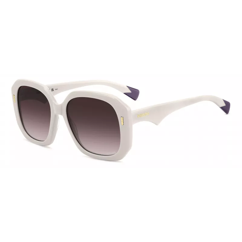 MISSONI Sieviešu saulesbrilles MIS0232SSZJ - Acetāta kvadrātveida rāmis, pelēkas polikarbonāta lēcas, UV400 aizsardzība, 56/18/145 mm