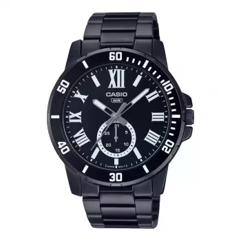 CASIO MTPVD200B1BUD Vīriešu analogais kvarca pulkstenis 45 mm Nerūsējošais tērauds Melns jonu pārklājums