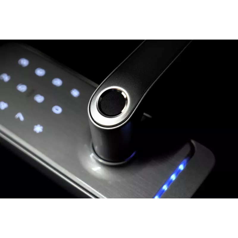 EURA ELH-01H4 Sudraba piekļuves kontroles rokturis ar pirkstu nospiedumu, RFID, PIN, Bluetooth