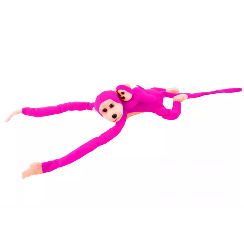 LEAN TOYS Mascot Plush Monkey with Baby, Dark Pink 90 cm