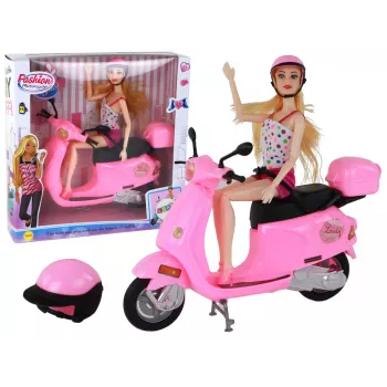 LEAN TOYS Leļļu komplekts ar rozā skrejriteni un kustīgiem elementiem