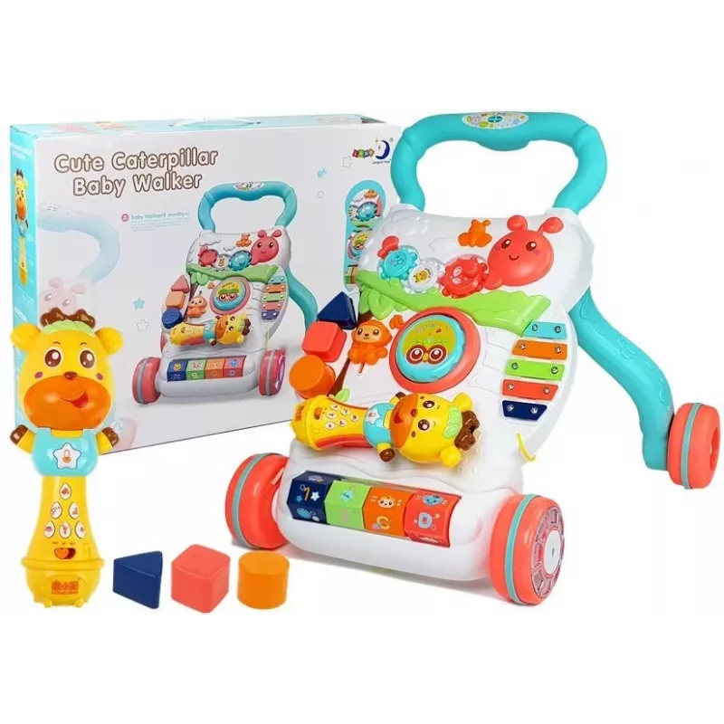 LEAN TOYS Izglītojošais stūmējs mazulim ar interaktīvu mikrofonu