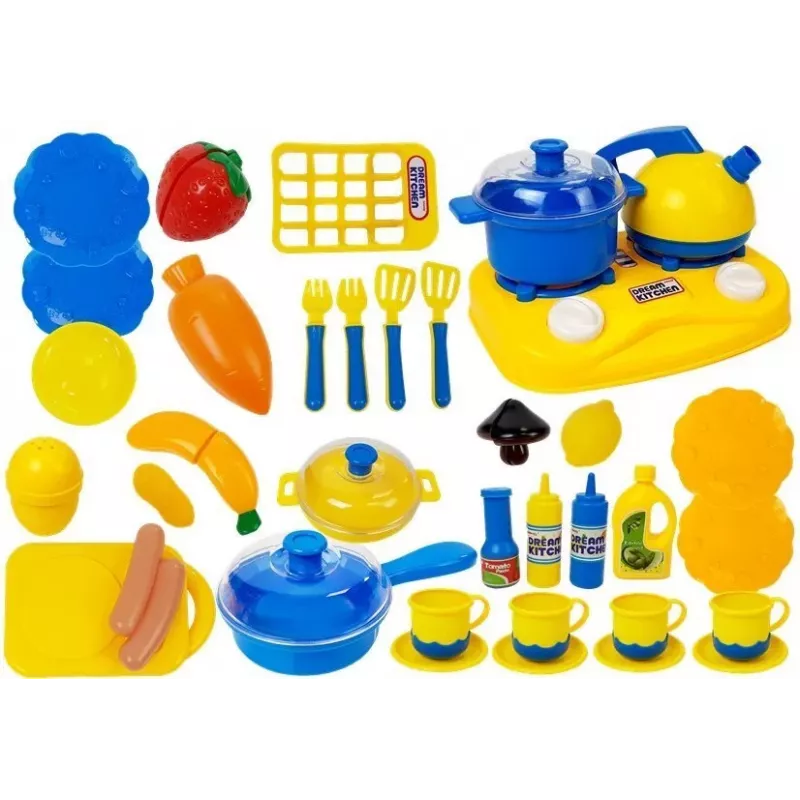 LEAN TOYS Plastmasas trauku komplekts mazajam pavāram - 18 gabali virtuves rotaļlietu aksesuāri