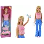 LEAN TOYS Anlily Bērnu lelle ar garām blondiem matiem, rokassomiņu un brillēm, rozā blūze