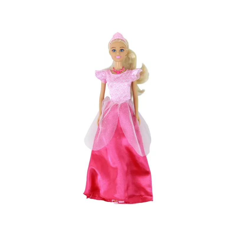 LEAN TOYS Bērnu lelle Anlily Princese ar garām blondiem matiem, tiāru un rozā kleitu